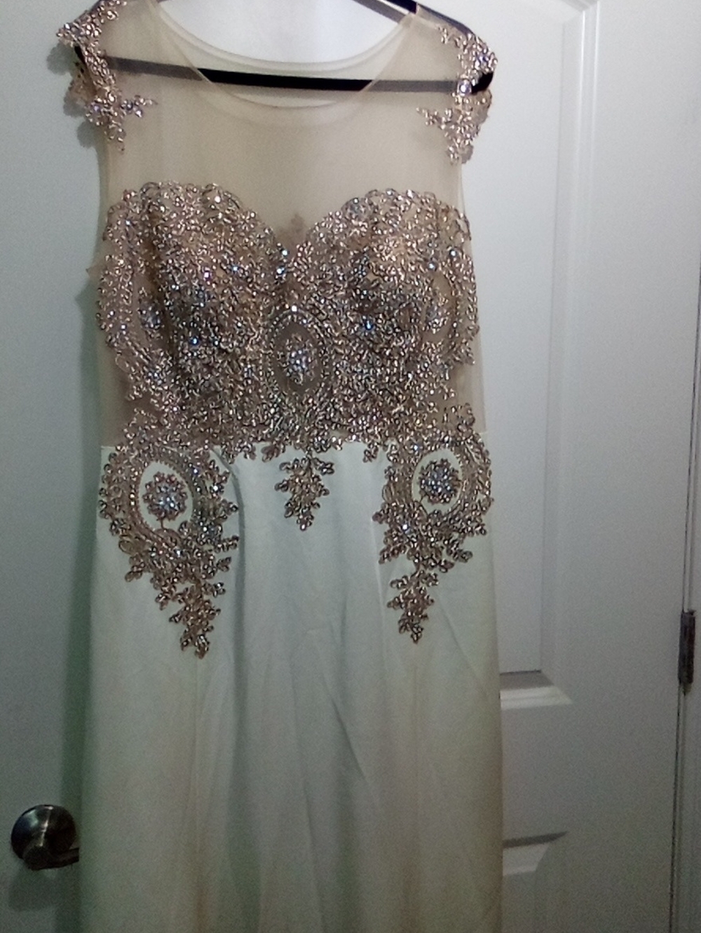 Embellished Sheer Bodice Ivory Evening Gown